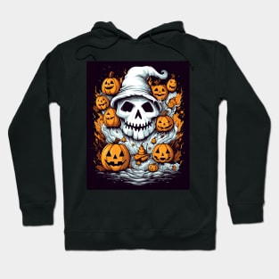 dead witch skull with halloween pumpkins Hoodie